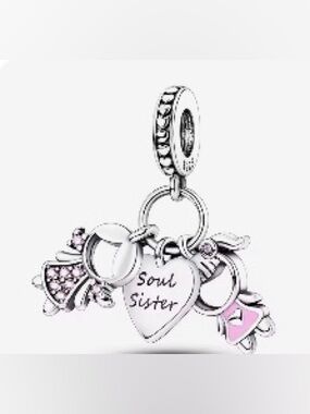 Heart 'Soul Sister' 925 Sterling Silver Charm Pendant with Pink Accents